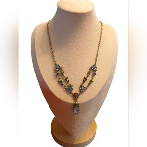 Vintage Signed Avon SP Blue Rhinestone Flower Necklace Adjustable 9"-12"